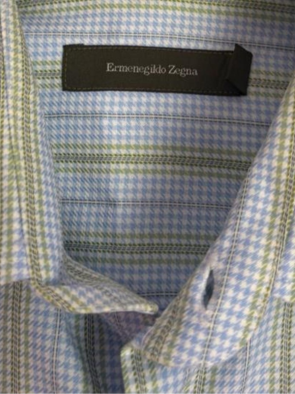 Ermenegildo Zegna blue and green striped houndstooth button up shirt
